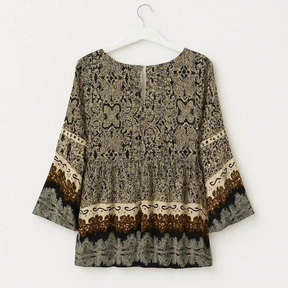 Umgee Boho Paisley Bell-Sleeve Romper Jumpsuit Size M - Picture 4 of 11